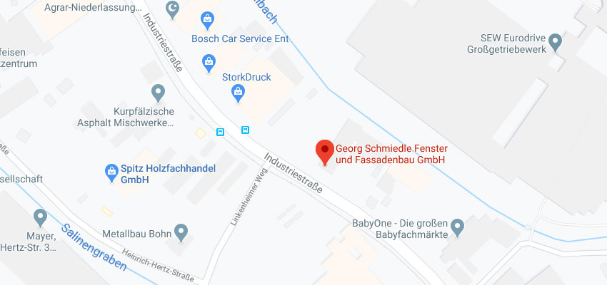 Kartenausschnitt Google Maps von Fensterbau Schmiedle